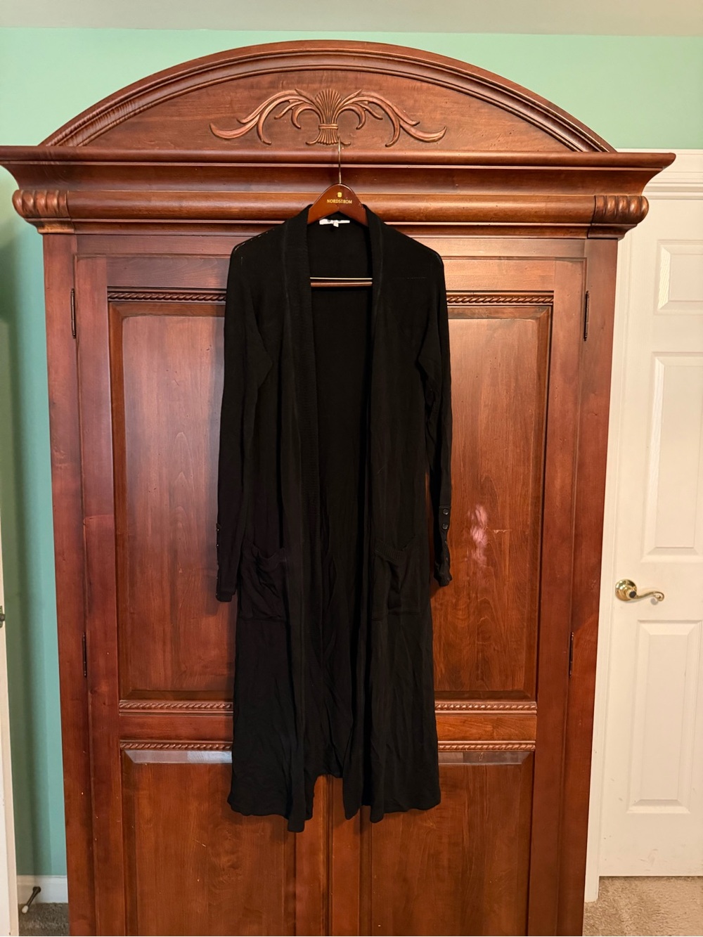 Three Dots Black Long Open-Front Duster Cardigan